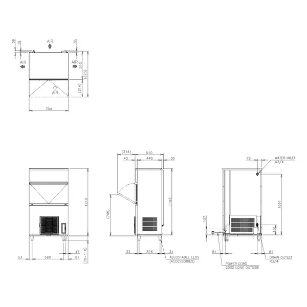 IJsblokjesmachine | IM-SERIE (FlexiCUBE) | Volle Blokjes (23g) | 116kg/24u | Bunker 50kg | Luchtgekoeld | Afvoerpomp | 704x506x1210/1320(h)mm
