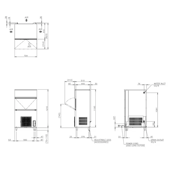 IJsblokjesmachine | IM-SERIE (FlexiCUBE) | Volle Blokjes (17g) | 110kg/24u | Bunker 50kg | Luchtgekoeld | Afvoerpomp | 704x506x1210/1320(h)mm