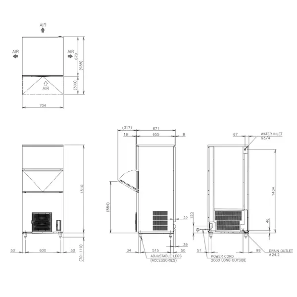 IJsblokjesmachine | IM-SERIE (FlexiCUBE) | Volle Blokjes (23g) | 210kg/24u | Bunker 110kg | Luchtgekoeld | Afvoerpomp | 704x665x1510/1620(h)mm