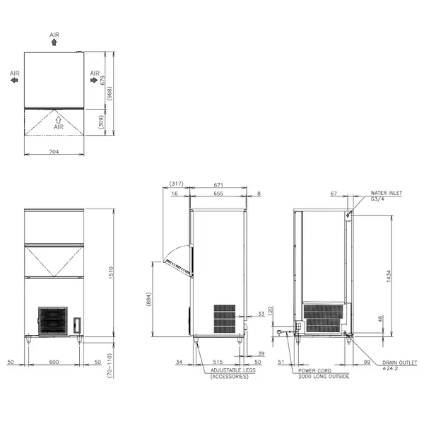 IJsblokjesmachine | IM-SERIE (FlexiCUBE) | Volle Blokjes (17g) | 180kg/24u | Bunker 110kg | Luchtgekoeld | Afvoerpomp | 704x665x1510/1620(h)mm