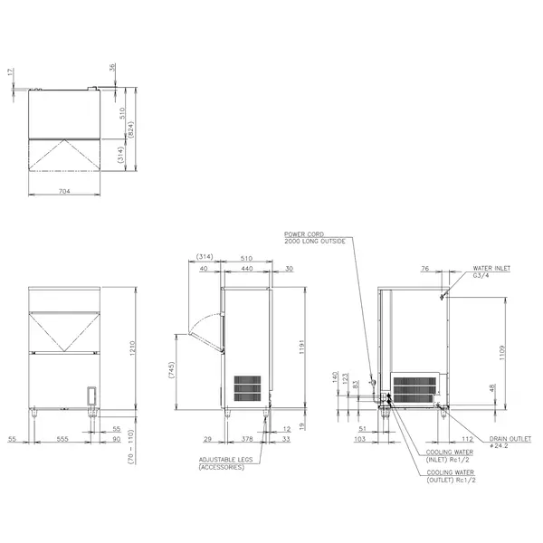 IJsblokjesmachine | IM-SERIE (FlexiCUBE) | Volle Blokjes (23g) | 108kg/24u | Bunker 50kg | Watergekoeld | Afvoerpomp | 704x506x1210/1320(h)mm