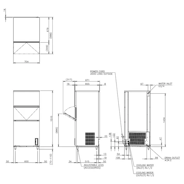 IJsblokjesmachine | IM-SERIE (FlexiCUBE) | Volle Blokjes (23g) | 207kg/24u | Bunker 110kg | Watergekoeld | Afvoerpomp | 704x665x1510/1620(h)mm