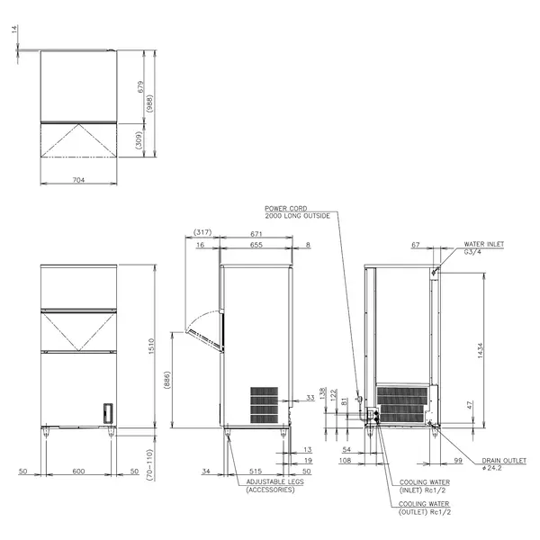 IJsblokjesmachine | IM-SERIE (FlexiCUBE) | Volle Blokjes (17g) | 190kg/24u | Bunker 110kg | Watergekoeld | Afvoerpomp | 704x665x1510/1620(h)mm
