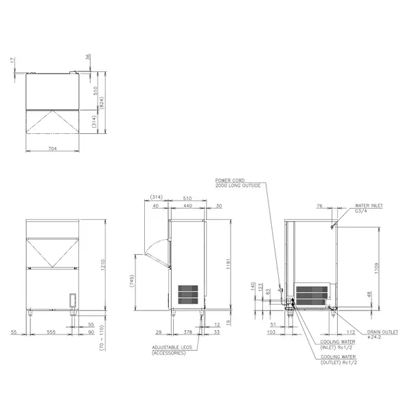IJsblokjesmachine | IM-SERIE (EliteCUBE) | Volle Blokjes (23g) | 108kg/24u | Bunker 50kg | Watergekoeld | Afvoerpomp | 704x506x1210/1320(h)mm