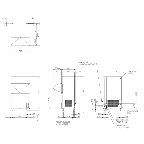 IJsblokjesmachine | IM-SERIE (EliteCUBE) | Volle Blokjes (17g) | 99kg/24u | Bunker 50kg | Watergekoeld | Afvoerpomp | 704x506x1210/1320(h)mm
