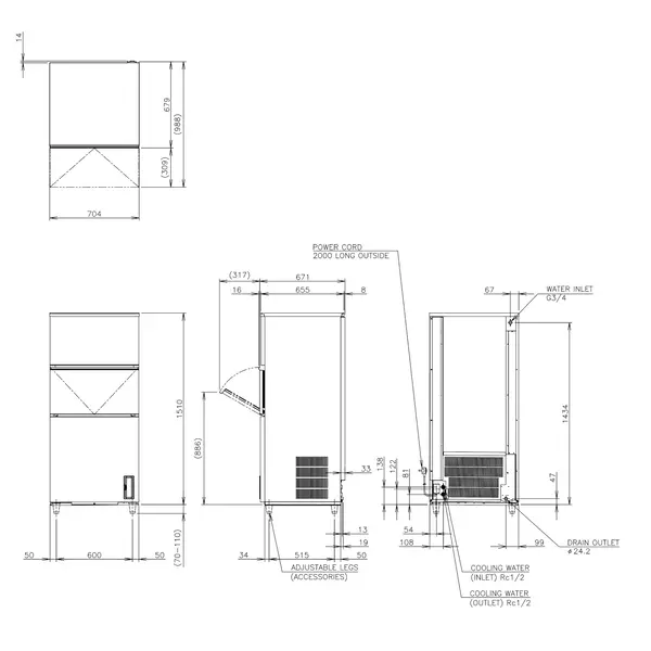 IJsblokjesmachine | IM-SERIE (EliteCUBE) | Volle Blokjes (23g) | 207kg/24u | Bunker 110kg | Watergekoeld | Afvoerpomp | 704x665x1510/1620(h)mm
