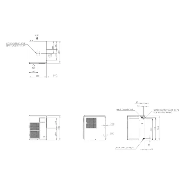 Schilferijsmachine | FM-SERIE | 450kg/24u | Zonder Bunker | Luchtgekoeld | 560x700x780(h)mm
