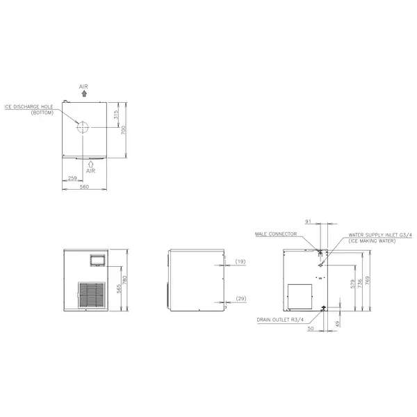 Korrelijsmachine | FM-SERIE | 140kg/24u | Zonder Bunker | Luchtgekoeld | 560x700x780(h)mm