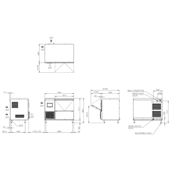Schilferijsmachine | FM-SERIE | 125kg/24u | Bunker 57kg | Luchtgekoeld | 940x600x800/889(h)mm