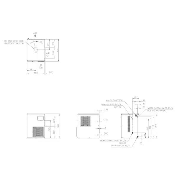 Schilferijsmachine | FM-SERIE | 420kg/24u | Zonder Bunker | Watergekoeld | 560x700x780(h)mm