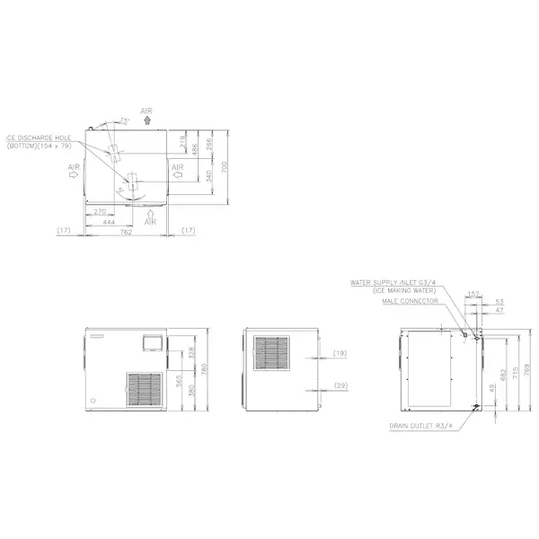 Schilferijsmachine | FM-SERIE | 750kg/24u | Zonder Bunker | Luchtgekoeld | 762x700x780(h)mm
