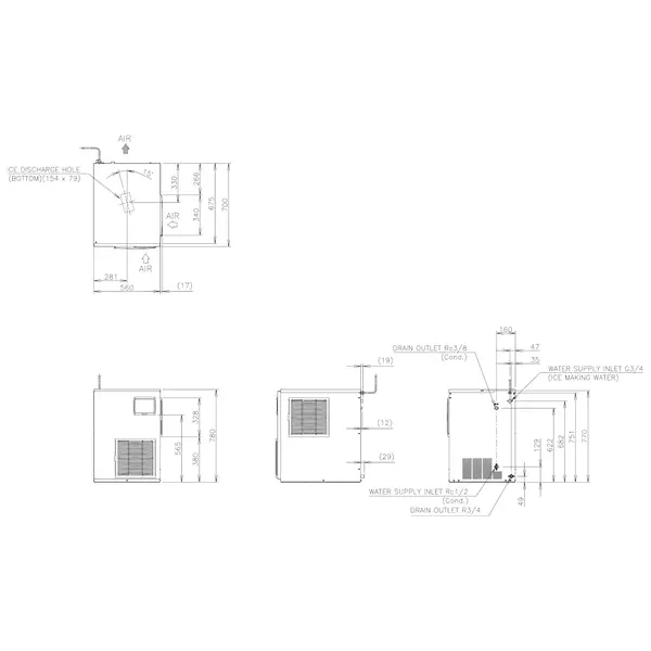 Schilferijsmachine | FM-SERIE | 570kg/24u | Zonder Bunker | Watergekoeld | 560x700x780(h)mm