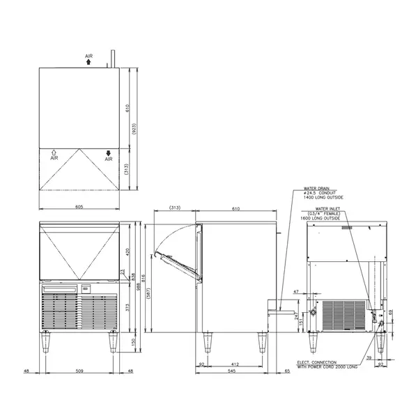 IJsblokjesmachine | KM-SERIE | Halvemaan Blokjes (10g) | 60kg/24u | Bunker 23kg | Luchtgekoeld | 605x610x838(h)mm