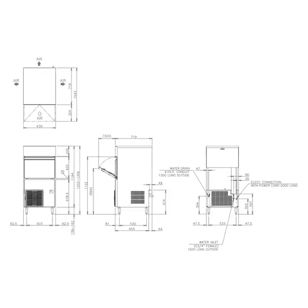 IJsblokjesmachine | KM-SERIE | Halvemaan Blokjes (10g) | 138kg/24u | Bunker 55kg | Luchtgekoeld | 630x719x1194(h)mm