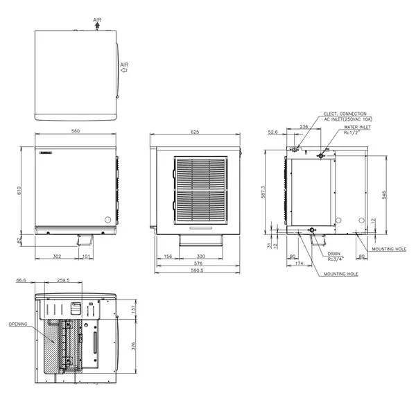 IJsblokjesmachine | KM-SERIE | Halvemaan Blokjes (10g) | 210kg/24u | Zonder Bunker | Luchtgekoeld | 560x625x610(h)mm