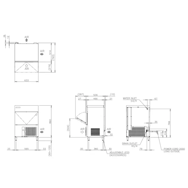IJsblokjesmachine | IM-SERIE | XXL Blokjes (120g) | 43kg/24u | Bunker 26kg | Luchtgekoeld | 633x506x860/985(h)mm