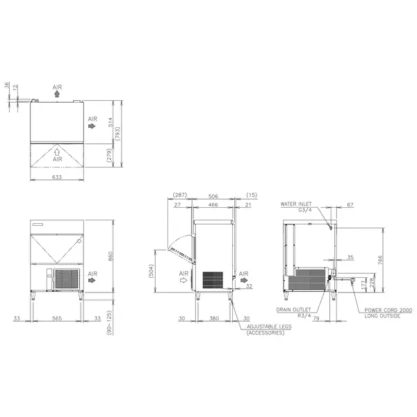 IJsblokjesmachine | IM-SERIE | XXXL Blokjes (240g) | 39kg/24u | Bunker 26kg | Luchtgekoeld | 633x506x860/985(h)mm