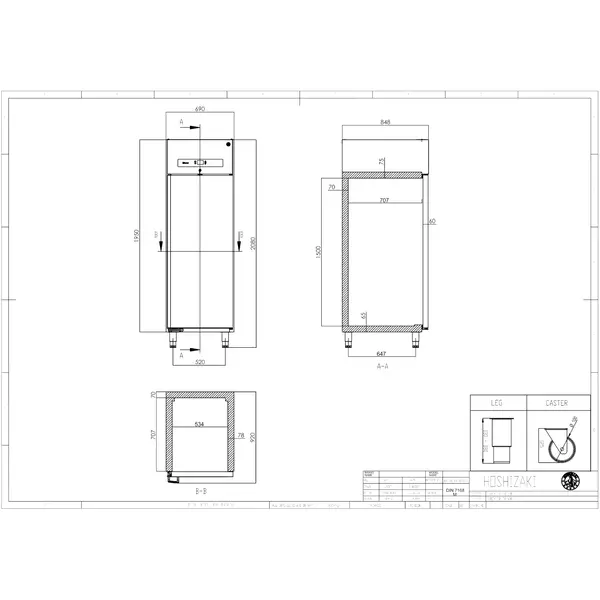 Koelkast | PREMIER | Energiezuinig | 700L (2/1 GN) | RVS | +2°C/+12°C | Geforceerd | Voetbediening | 690x848x2080/2130(h)mm