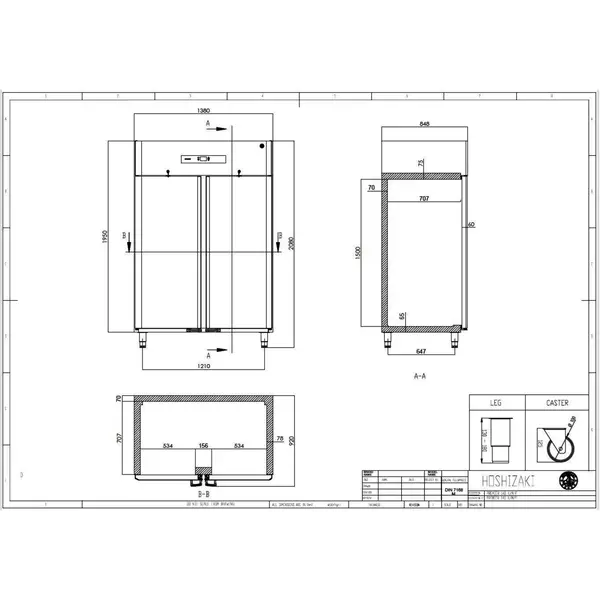 Koelkast | PREMIER | Energiezuinig | 1400L (2/1 GN) | RVS | +2°C/+12°C | Geforceerd | Voetbediening | 1380x848x2080/2130(h)mm