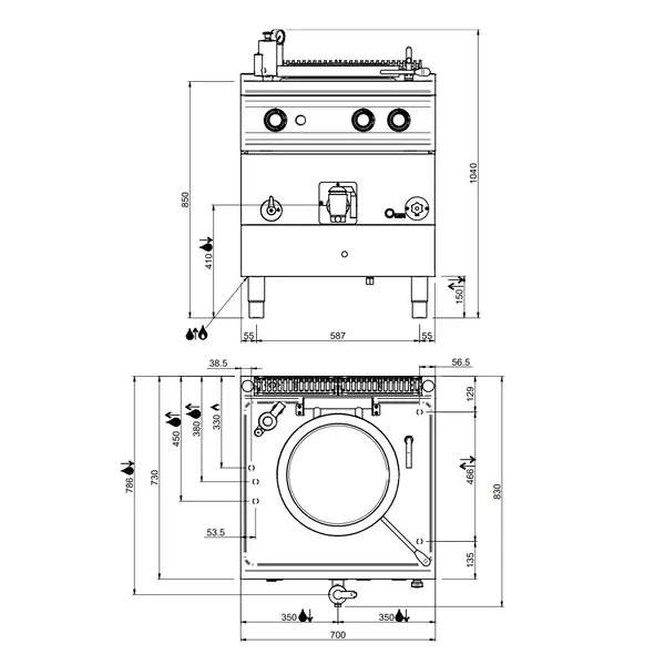 Kookketel | OPTIMA 700 | Gas | 50L | Indirecte Verhitting | 12.5kW | Piëzo Ontsteking | Vulkraan + Aftapkraan | 700x700x850/920(h)mm