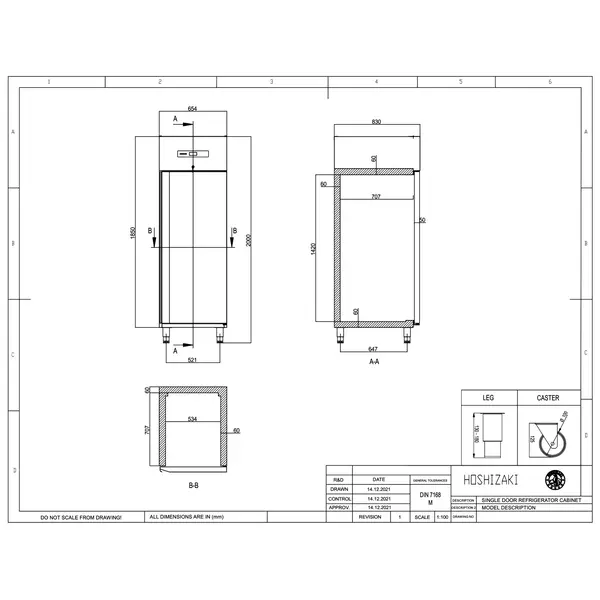 Koelkast | ADVANCE | 600L (2/1 GN) | RVS | 0°C/+10°C | Geforceerd | 654x830x1980/2030(h)mm