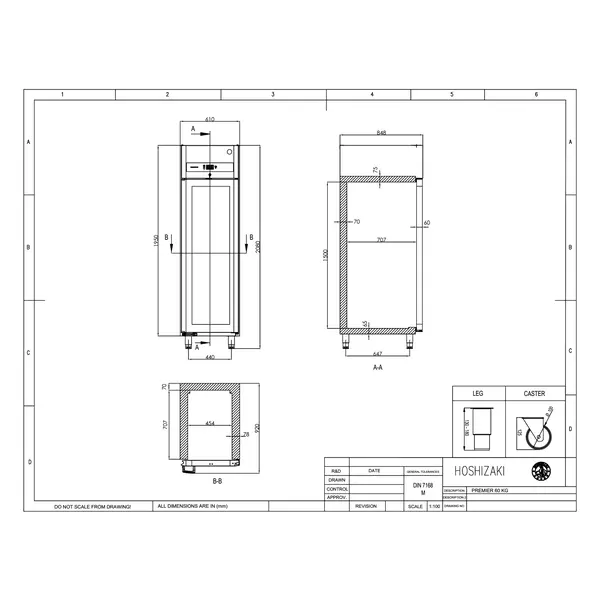 Koelkast | PREMIER | 480L (EN600x400) | RVS | +2°C/+12°C | Geforceerd | Voetbediening | 610x848x2080/2130(h)mm