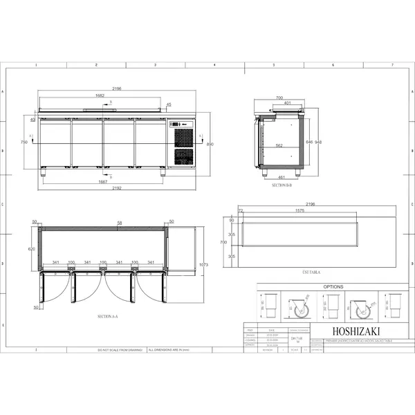 Saladette | PREMIER | 625L | 4 Deuren (1/1 GN) | Boven 9x 1/3 GN | +2°C/+12°C | Geforceerd | Klapdeksel | 2196x700x1028(h)mm