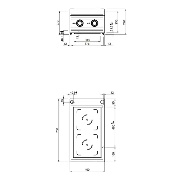 Inductiefornuis | OPTIMA 700 | 2 Kookpunten (Ø220) | 7kW (400V) | 400x700x250/320(h)mm