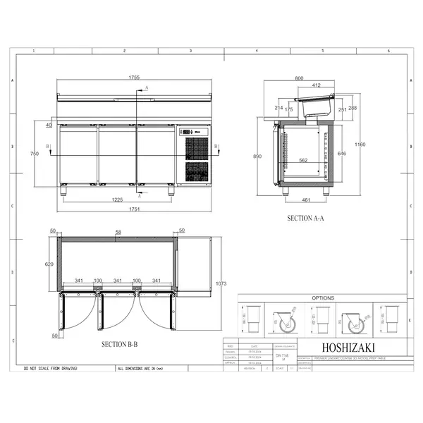 Saladette | PREMIER | 463L | 3 Deuren (1/1 GN) | Boven 9x 1/3 GN | +2°C/+12°C | Geforceerd | Klapdeksel | 1755x800x890/1160(h)mm