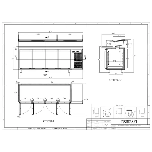 Saladette | PREMIER | 625L | 4 Deuren (1/1 GN) | Boven 11x 1/3 GN | +2°C/+12°C | Geforceerd | Klapdeksels | 2196x800x890/1160(h)mm