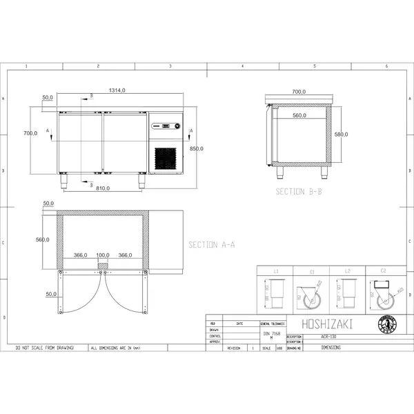 Koelwerkbank | ADVANCE | 301L | 2 Deuren (1/1 GN) | -2°C/+8°C | Geforceerd | 1314x700x900(h)mm