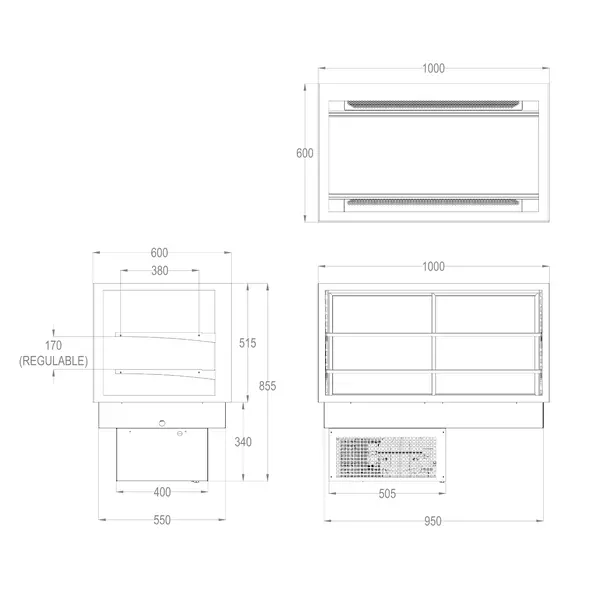 Drop-In Koelvitrine | INTEGRA | Zwart | +2°C/+6°C | Geforceerd | 3 Niveaus | Touchscreen | 1000x600x515/855(h)mm