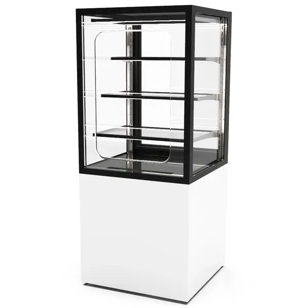 Neutrale Vitrine | INTEGRA | Wit/Zwart | 4 Niveaus | Zelfbediening | Wielen (Geremd) | 600x600x1400(h)mm