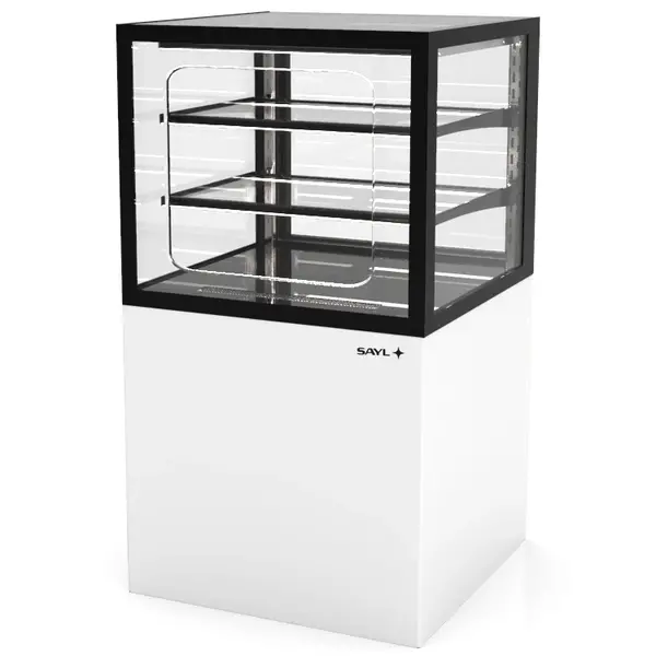 Neutrale Vitrine | INTEGRA | Wit/Zwart | 3 Niveaus | Zelfbediening | Wielen (Geremd) | 600x600x1100(h)mm