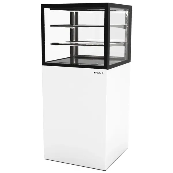Neutrale Vitrine | INTEGRA | Wit/Zwart | 3 Niveaus | Wielen (Geremd) | 600x600x1400(h)mm