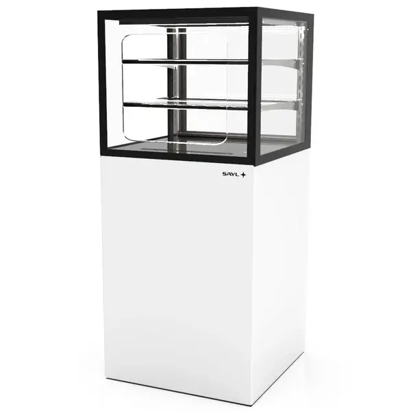 Neutrale Vitrine | INTEGRA | Wit/Zwart | 3 Niveaus | Zelfbediening | Wielen (Geremd) | 600x600x1400(h)mm