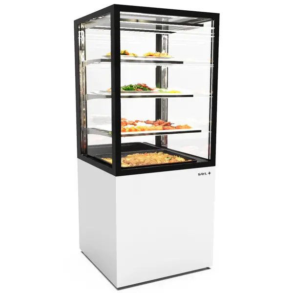 Warmhoudvitrine | INTEGRA | Wit/Zwart | 60°C/70°C | Geventileerd | 4 Niveaus | 0.53kW (230V) | Touchscreen | Wielen (Geremd) | 600x600x1400(h)mm