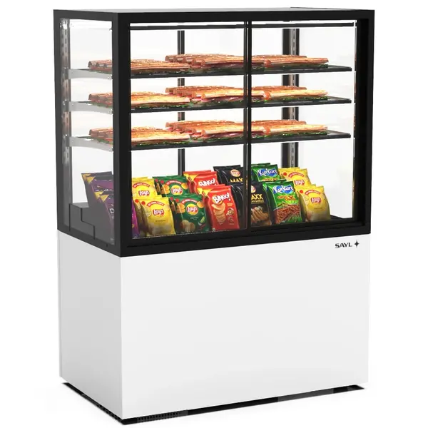 Neutrale Vitrine | INTEGRA | Wit/Zwart | 4 Niveaus | Zelfbediening | Wielen (Geremd) | 1000x600x1400(h)mm