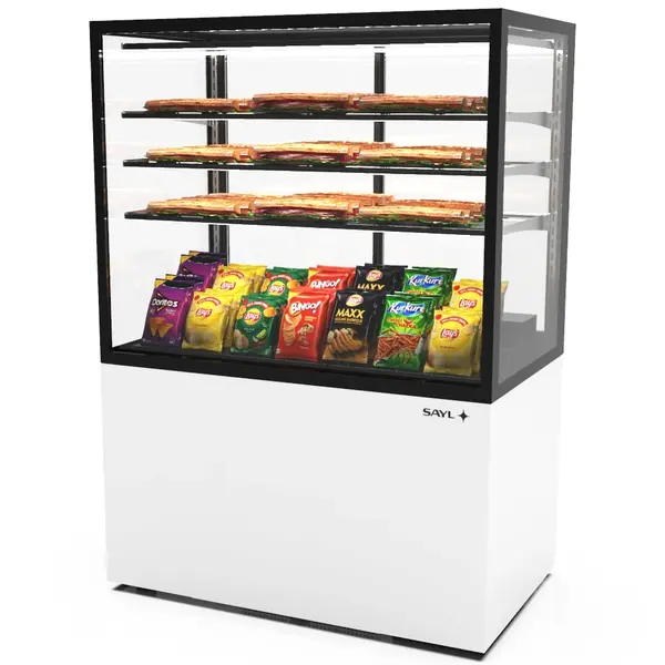 Neutrale Vitrine | INTEGRA | Wit/Zwart | 4 Niveaus | Wielen (Geremd) | 1000x600x1400(h)mm