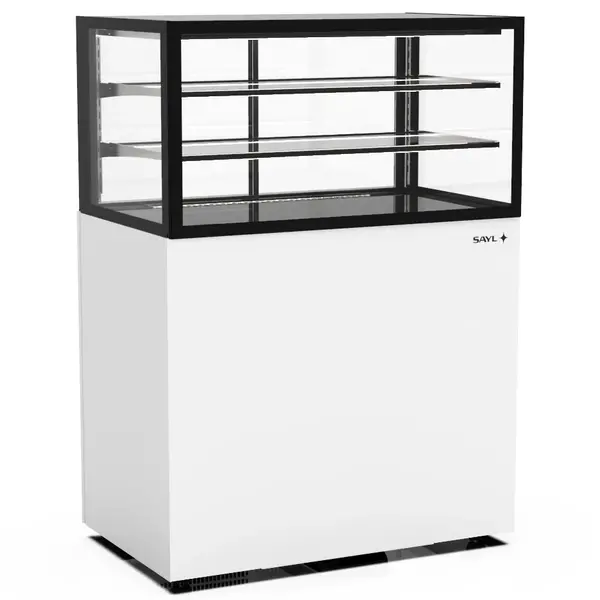Neutrale Vitrine | INTEGRA | Wit/Zwart | 3 Niveaus | Wielen (Geremd) | 1000x600x1400(h)mm