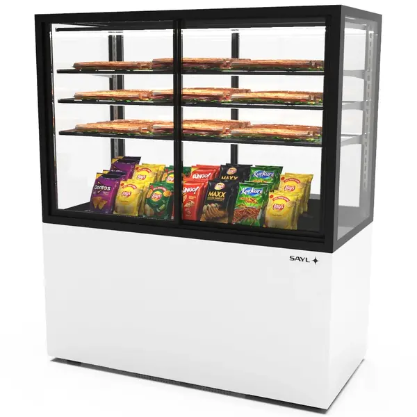 Neutrale Vitrine | INTEGRA | Wit/Zwart | 4 Niveaus | Zelfbediening | Wielen (Geremd) | 1200x600x1400(h)mm