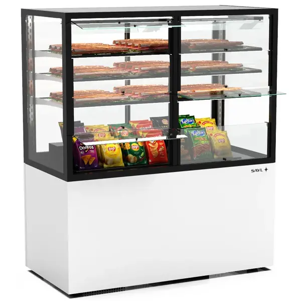 Neutrale Vitrine | INTEGRA | Wit/Zwart | 4 Niveaus | Zelfbediening | Wielen (Geremd) | 1200x600x1400(h)mm