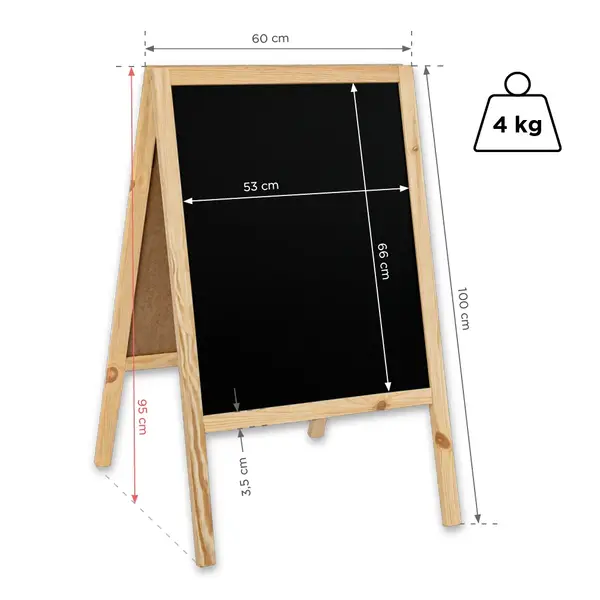 Krijtstoepbord | CLASSIC | Hout | Naturel | 600x450x950(h)mm