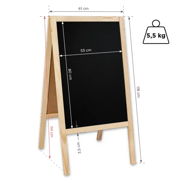 Krijtstoepbord | CLASSIC | Hout | Naturel | 610x450x1140(h)mm