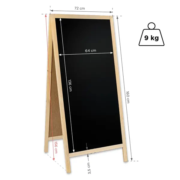 Krijtstoepbord | CLASSIC | Hout | Naturel | 720x450x1560(h)mm