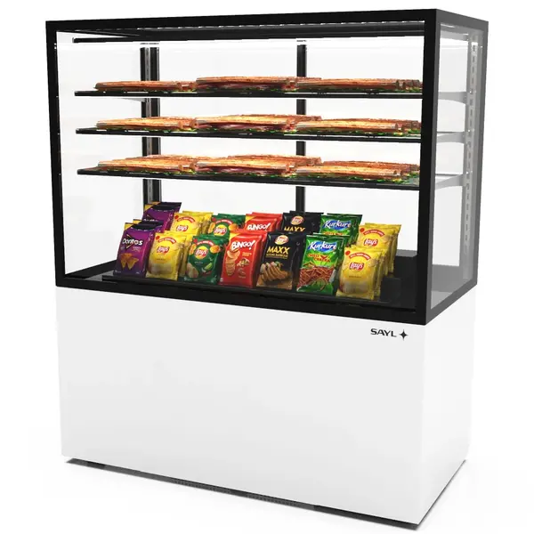 Neutrale Vitrine | INTEGRA | Wit/Zwart | 4 Niveaus | Wielen (Geremd) | 1200x600x1400(h)mm