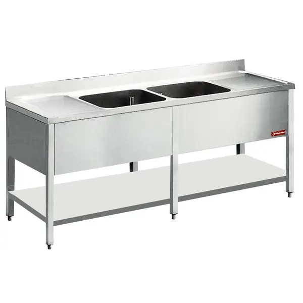 Spoeltafel | 2 Kuipen | 600x500x325(h)mm | 2 Druipvlakken | 2400x700x880/900(h)mm