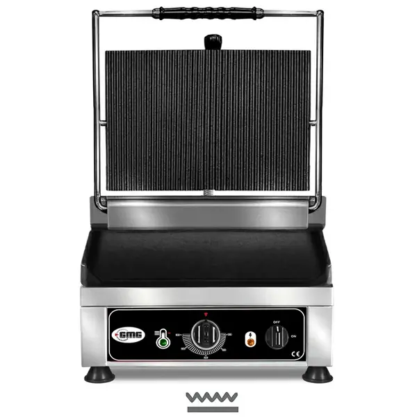 Contact-/Paninigrill | Enkel | Glad/Gegroefd Oppervlak 250x250 (Gietijzer) | 50°C/300°C | 1.75kW (230V) | 290x440x300(h)mm