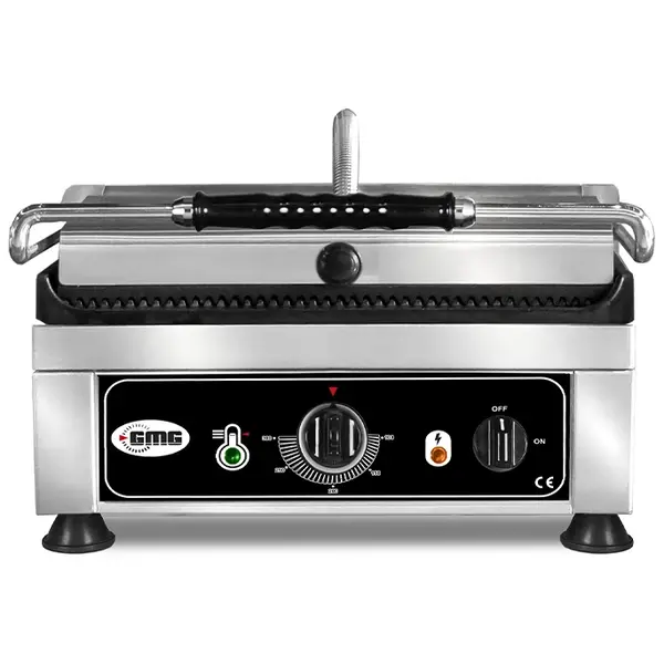 Contact-/Paninigrill | Enkel | Gegroefd Oppervlak 250x250 (Gietijzer) | 50°C/300°C | 1.75kW (230V) | 290x440x300(h)mm