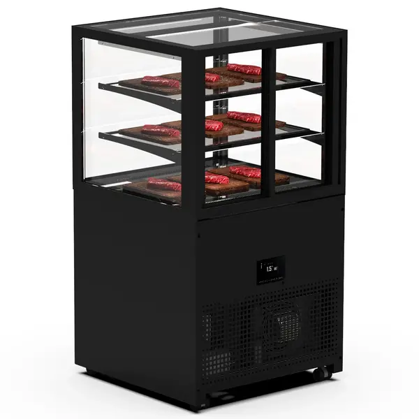 Koelvitrine | INTEGRA | Zwart | +2°C/+6°C | Geforceerd | 3 Niveaus | Vochtigheid Instelbaar | Wielen (Geremd) | 600x600x1100(h)mm